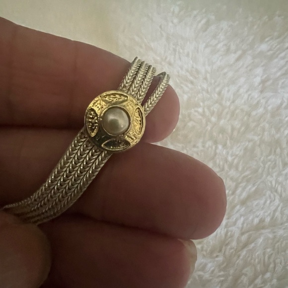 Rare Vintage Turkish Topkapi Gold Vermeil w Sterling Genuine Pearl Bracelet - Picture 4 of 7